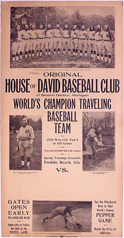 Baseball Memorabilia - 1930s House of David Baseball Broadside