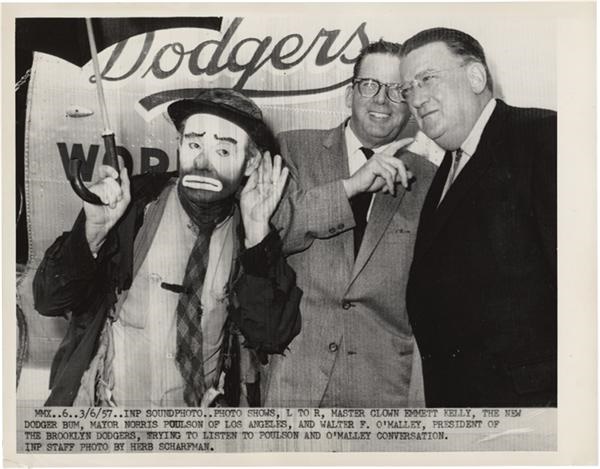 Baseball Memorabilia - Roy Campanella with Clown Emmett Kelly Baseball Wire Photo