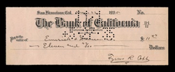 1935 Ty Cobb Signed Bank Check