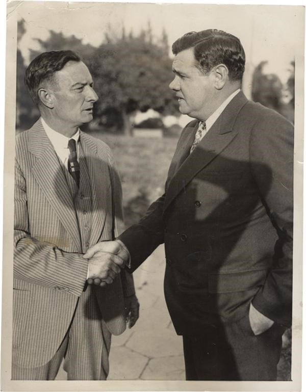 Baseball Memorabilia - Braves Manager McKechnie Meets New Assistant Manager Babe Ruth Baseball News Service Photo (1935)