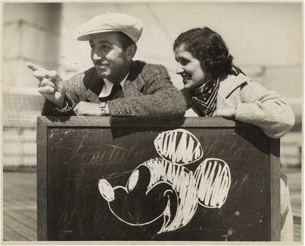 Rock And Pop Culture - Photo of Walt Disney & Wife with Mickey Mouse Drawing (1934)