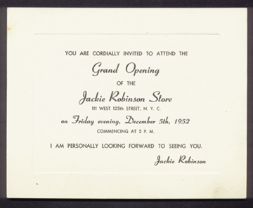 Jackie Robinson - 1952 Opening of the Jackie Robinson Store Invitation