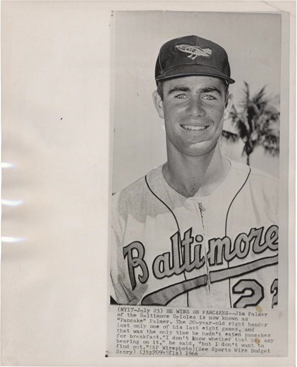 Baseball Memorabilia - Jim Palmer "He Wins On Pancakes" Baseball Wire Photo(1966)
