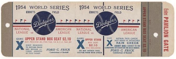 Baseball Memorabilia - 1954 Brooklyn Dodgers Phantom World Series Full Ticket