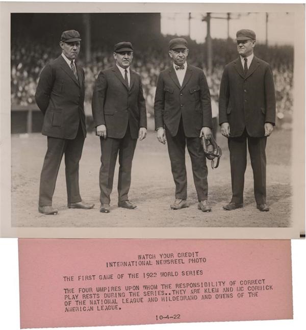 Baseball Memorabilia - Umpre Bill Klem 1922 World Series Photograph