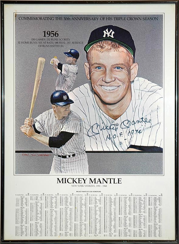 Autographs Baseball - Mickey Mantle Signed "HOF 1974" Triple Crown Poster