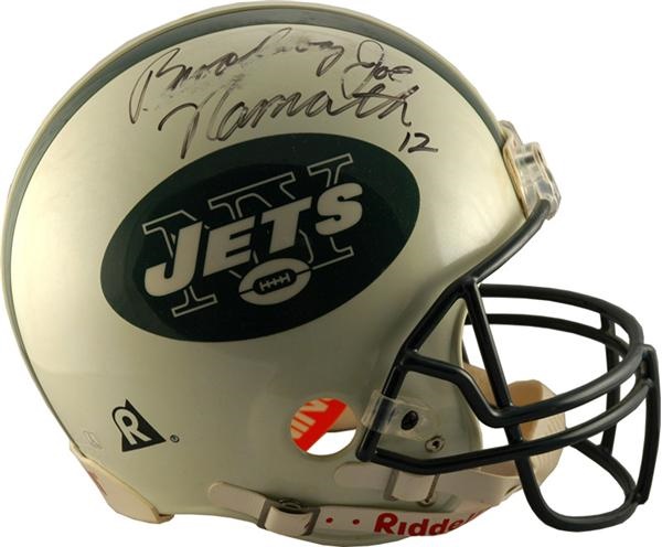 Joe Namath Signed New York Jets Football Helmet and Poster Lot