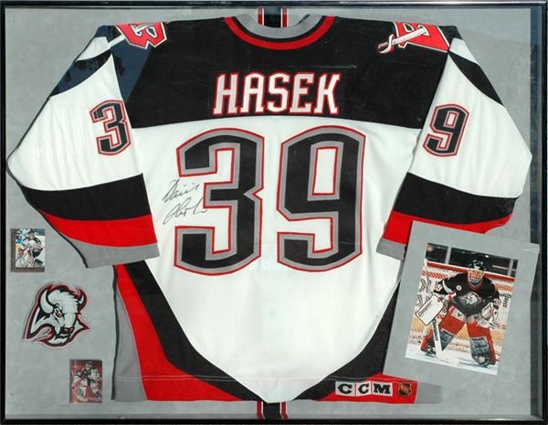 Autographs Other - Dominik Hasek Signed Jersey in Framed Display
