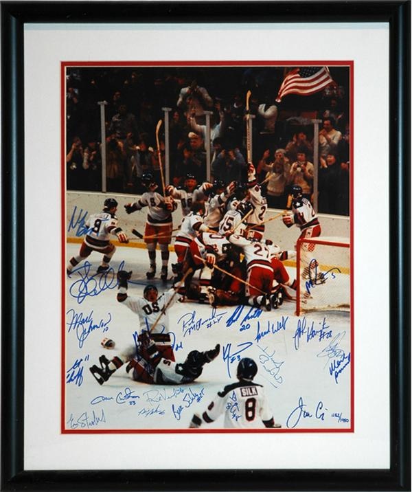- 1980 Miracle on Ice Signed 16 x 20'' Framed Photo