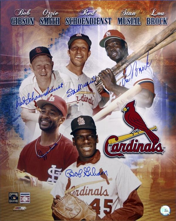 St. Louis Cardinals - Photographic Collage Signed by All Five Cardinals Living Hall of Fame Members