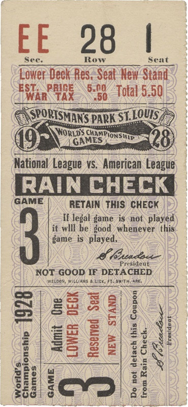 St. Louis Cardinals - 1928 St. Louis Cardinals World Series Ticket