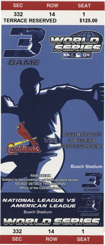 St. Louis Cardinals - 2004 World Series Game 3 Complete Unused Ticket