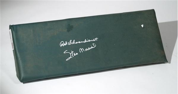 Old Busch Stadium Wall Pad Signed by Stan Musial and Red Schoendienst