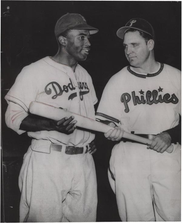 San Francisco Examiner Photo Collection - Sports - 1947 Jackie Robinson and Ben Chapman Baseball Wire Photo