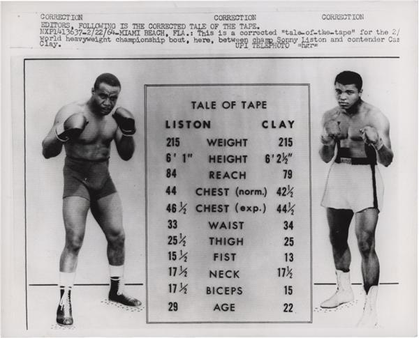 1964 Cassius Clay vs Sonny Liston Tale of the Tape Boxing Wire Photo