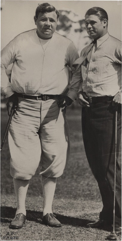 San Francisco Examiner Photo Collection - Sports - 1930 Baseball Greats Babe Ruth and Jimmy Foxx Golfing Photo.