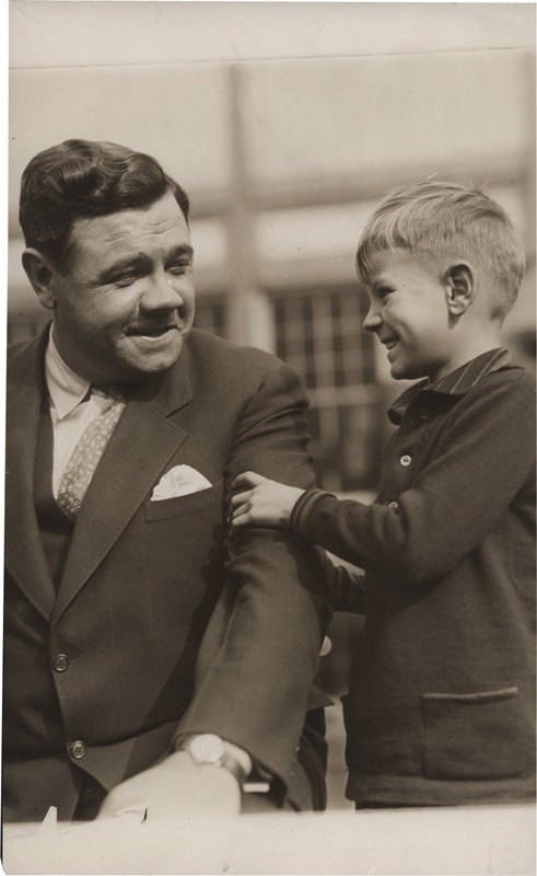 - 1927 Yankee Baseball Legend Babe Ruth with Young Fan Photo
