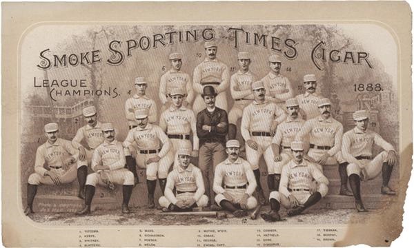Baseball Memorabilia - 1888 League Champs NY Giants Team Illustration Baseball Cigar Label