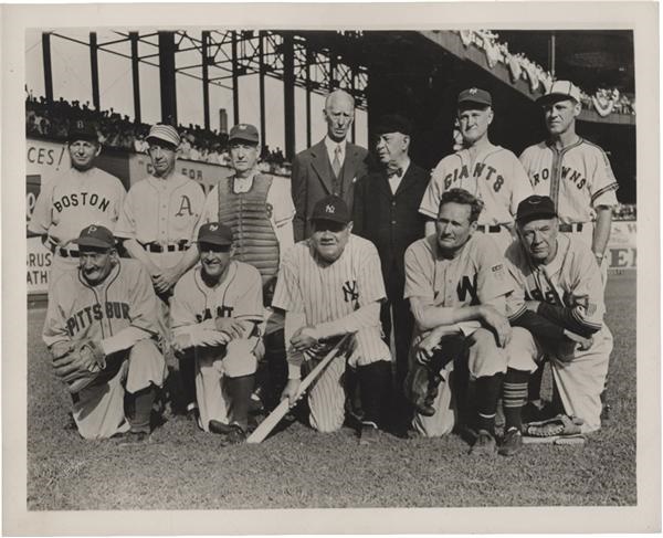 Baseball Memorabilia - 1943 Old-Timers Baseball Photo w/ 10 HOFers Ruth