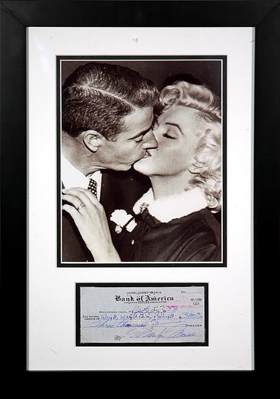 Autographs Historical Celebrity - Marilyn Monroe Signed Check Framed Display with Dimaggio