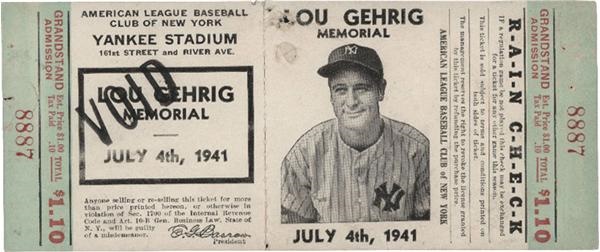 Lou Gehrig Memorial Day Game Full Ticket