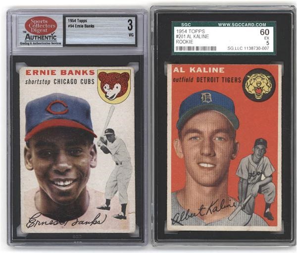 - 1954 Topps Al Kaline and Ernie Banks Rookie Cards (2)