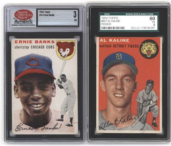 Baseball and Trading Cards - 1954 Topps Al Kaline and Ernie Banks Rookie Cards (2)