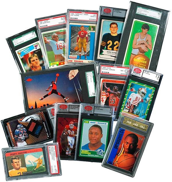 - Football, Basketball, Hockey Card Collection with Hall of Famers (13)
