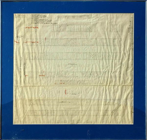 - 1934 Fenway Park Cornerstone Original Blue Print Drawing