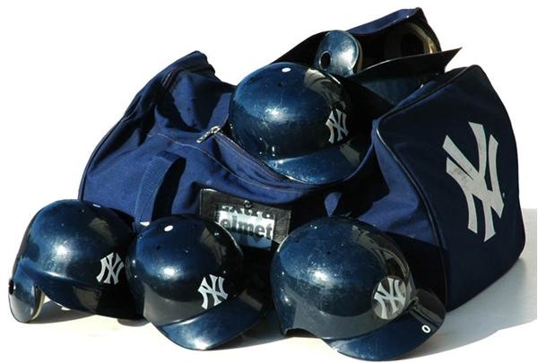 - New York Yankees Equipment Bag with Four Game Used Helmets