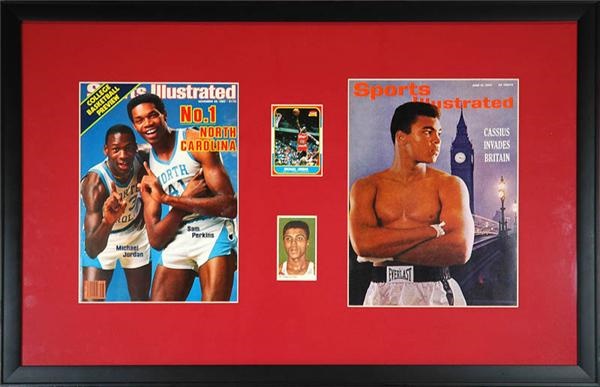 Basketball - Michael Jordan and Cassius Clay Rookie Cards Framed Display