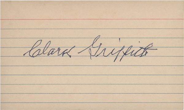 - Clark Griffith Signed 3x5" Index Card