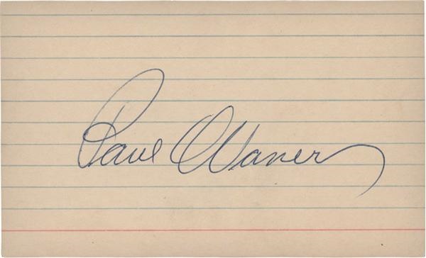 Paul Waner Signed 3x5" Index Card
