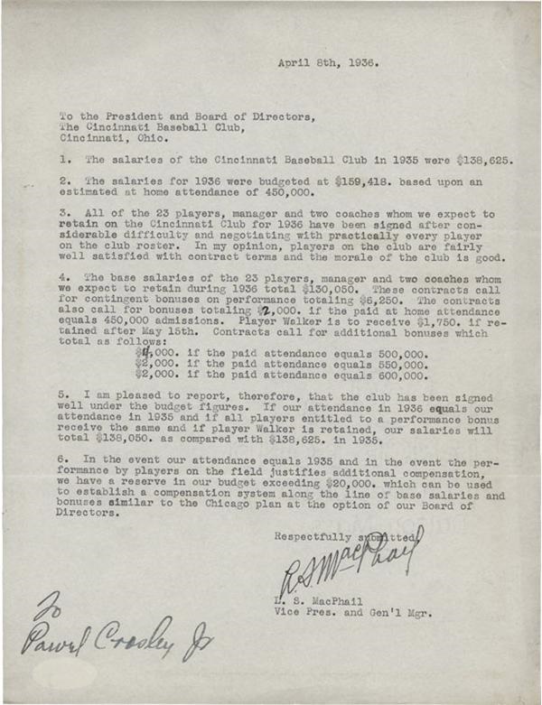 1936 Larry MacPhail Signed Typed Letter