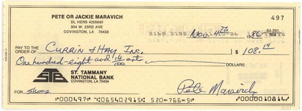 - Pete Maravich Signed Bank Check