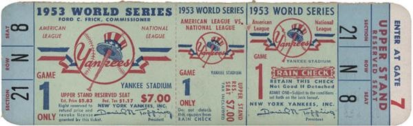 1953 World Series Game 1 Yankees Full Ticket