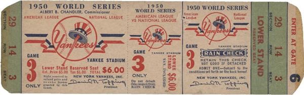 - 1950 World Series Game 3 Yankees Full Ticket