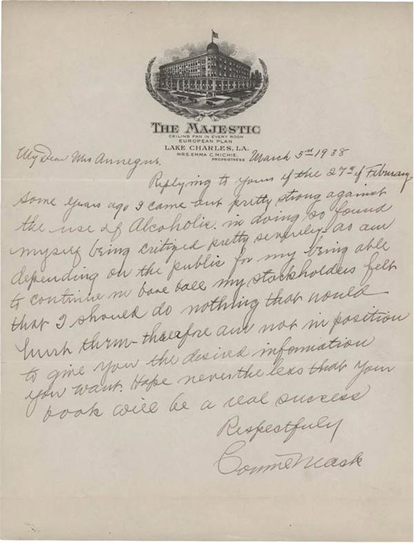 Connie Mack One Page Handwritten Letter ALS