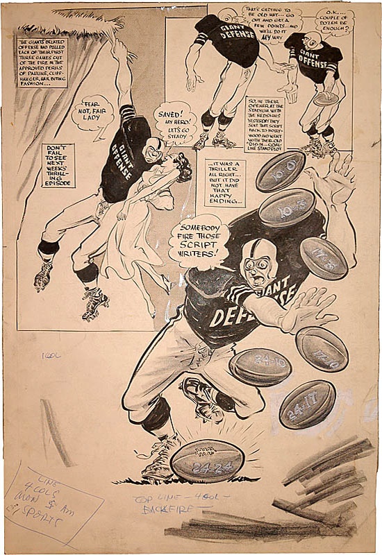 - 1950s NY Giants Football Original Artwork by Willard Mullin