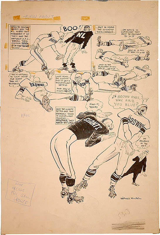 - 1950s NY Giants vs Cleveland Browns Original Artwork by Willard Mullin