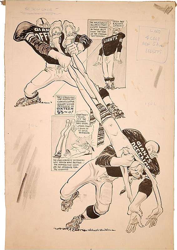 1950s NY Giants vs Washington Redskins Original Artwork by Willard Mullin