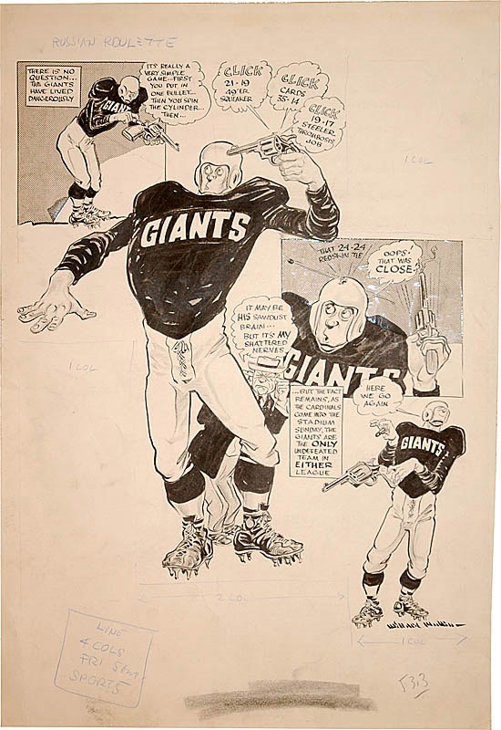 - 1950s New York Giants Football Original Artwork by Willard Mullin