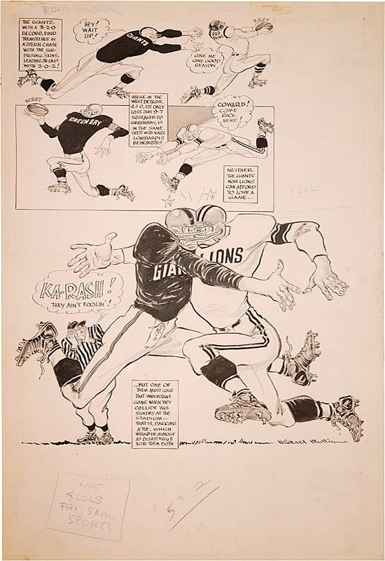 Football - 1950s Giants vs Lions NFL Football Artwork by Willard Mullin