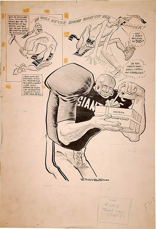 - 1950s NY Giants Championship Football Artwork by Willard Mullin