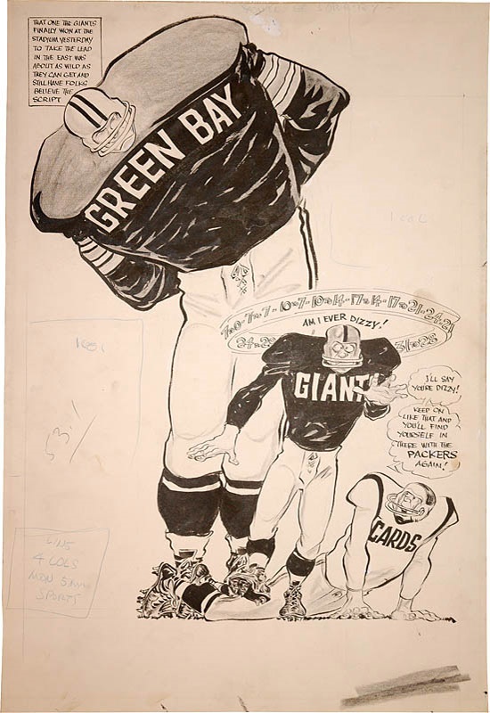 1950s NY Giants vs Green Bay Packers Football Artwork by Willard Mullin