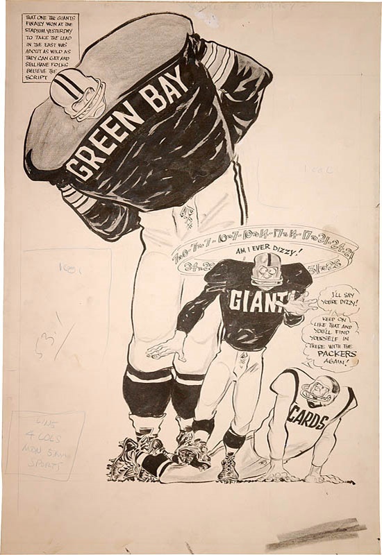 Football - 1950s NY Giants vs Green Bay Packers Football Artwork by Willard Mullin