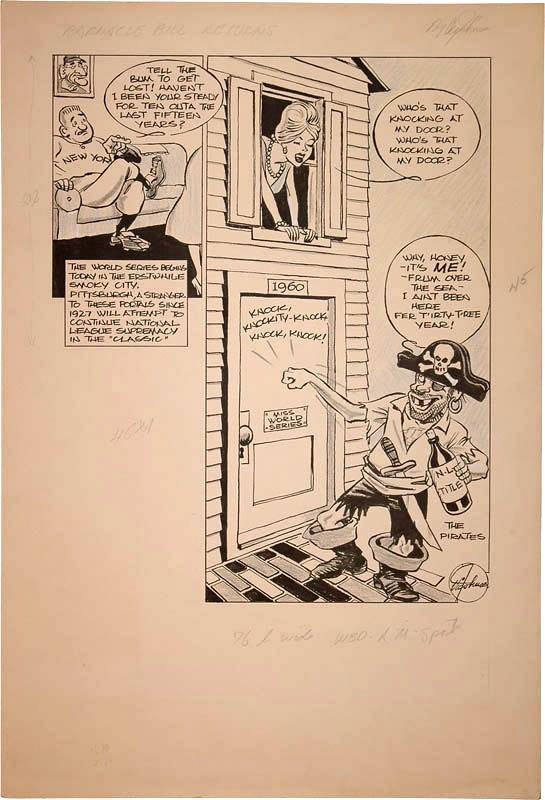 1960 Yankees vs Pirates Original Cartoon Artwork