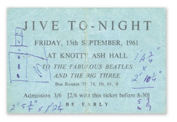 The Beatles - Septermber 15, 1961 Ticket