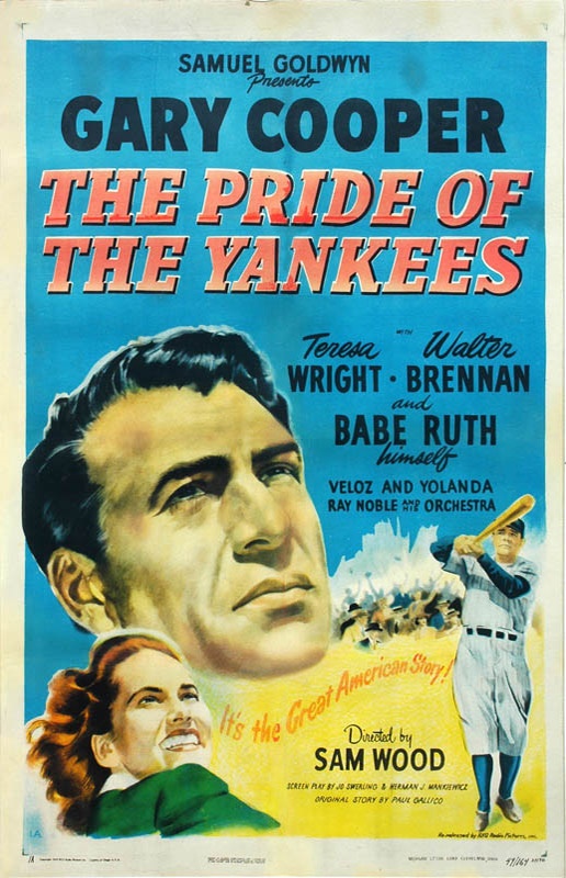 - 1949 Pride of the Yankees Baseball Movie Poster