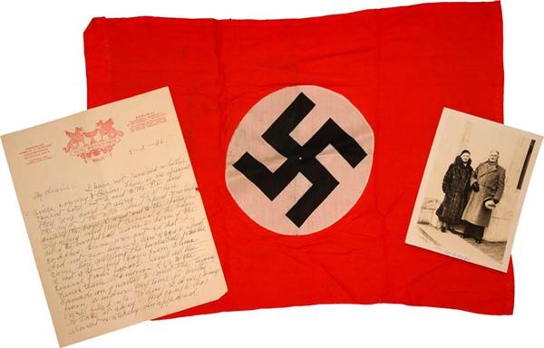 The Dr. James Naismith Collection - Dr. James Naismith 1936 Berlin Olympic Presentational Flag, Signed Handwritten Letter and Photograph